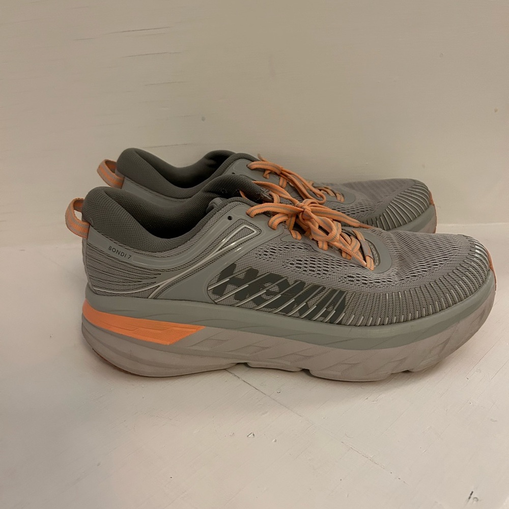 Hoka Gray and Orange Athletic Shoes